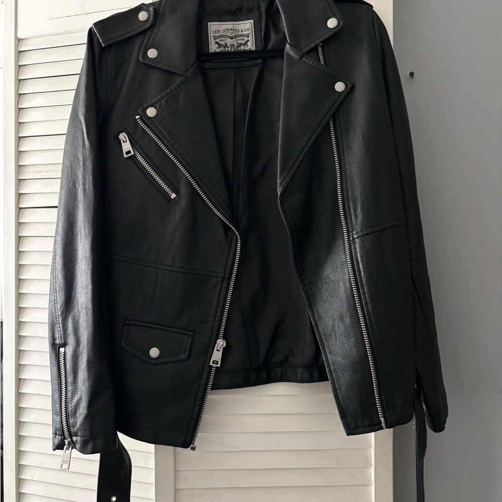 Levi Strauss Co Black Faux Leather Moto Jacket Size S